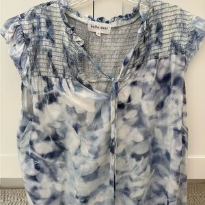 Bella Dahl Blue and White Smocked Tie Front Blouse